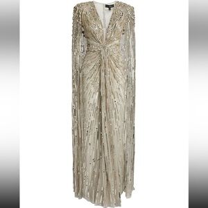 Nude Beige Gold Evening Dress